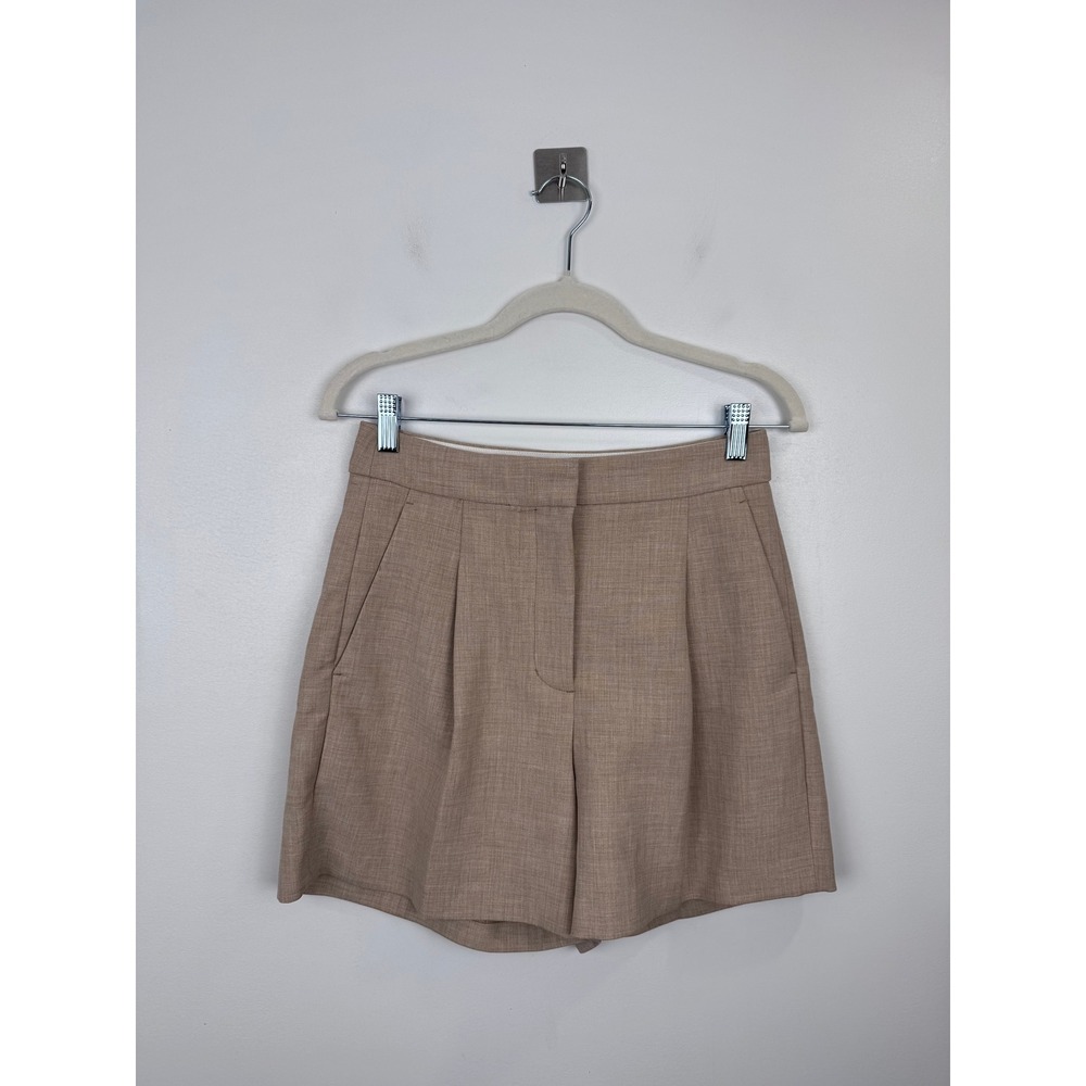 Wilfred Aritzia Pleated Dress Shorts Tan High Waisted Tailored Trouser Shorts 4